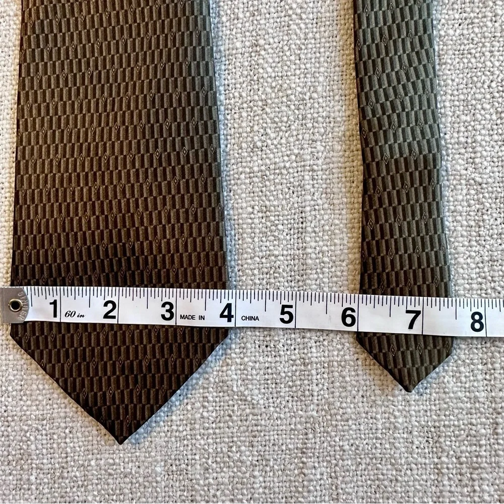 MURANO 100% Silk Tie Brown Tan Beige Small Rectangle Diamond Print